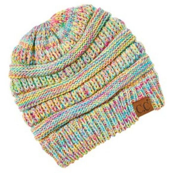 C. C. Aqua & Pink Marled Beanie New - Picture 1 of 1